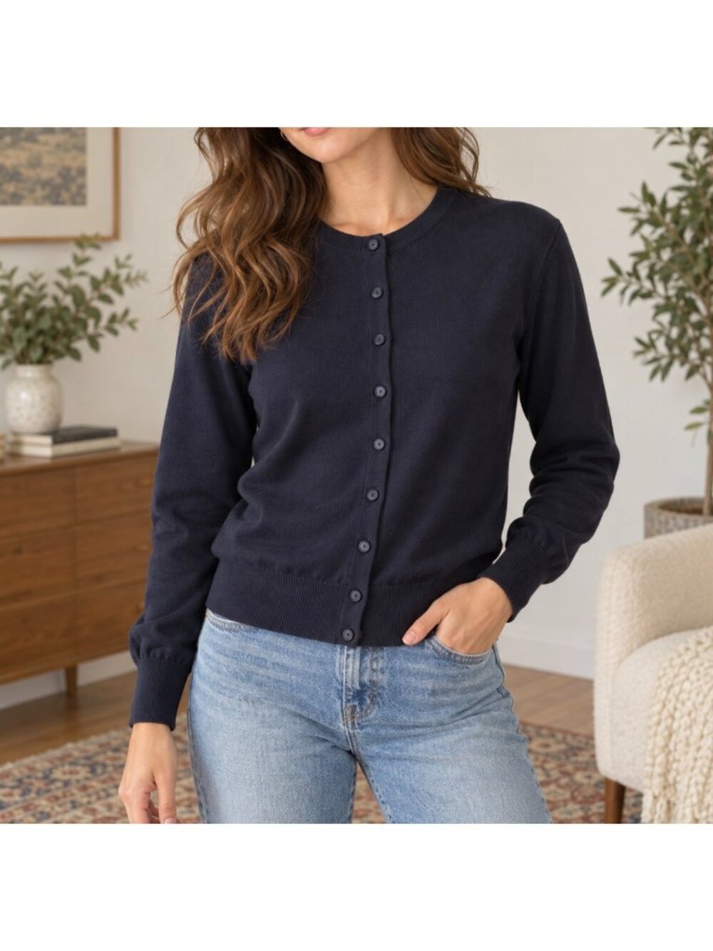 United Colors of Benetton Navy Cotton Cardigan Made in Italy Minimalist